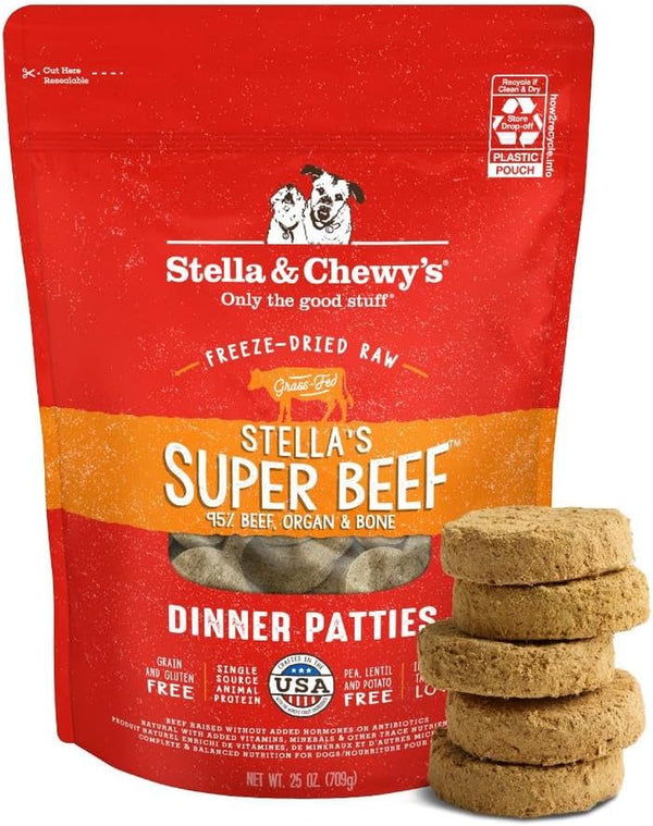 Freeze-Dried Raw Dinner Patties - Beef Recipe - High Protein Grain-Free Puppy & Dog Food - Perfect for Picky Eaters - 25 Oz