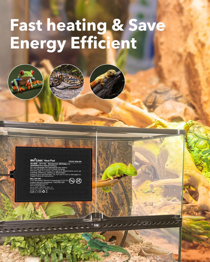 Reptile Heat Pad 6"X8" 8W for 10-20Gal under Tank Terrarium Heating Mat Waterproof for Turtle, Lizard, Frogs, Snake, Hermit Crab