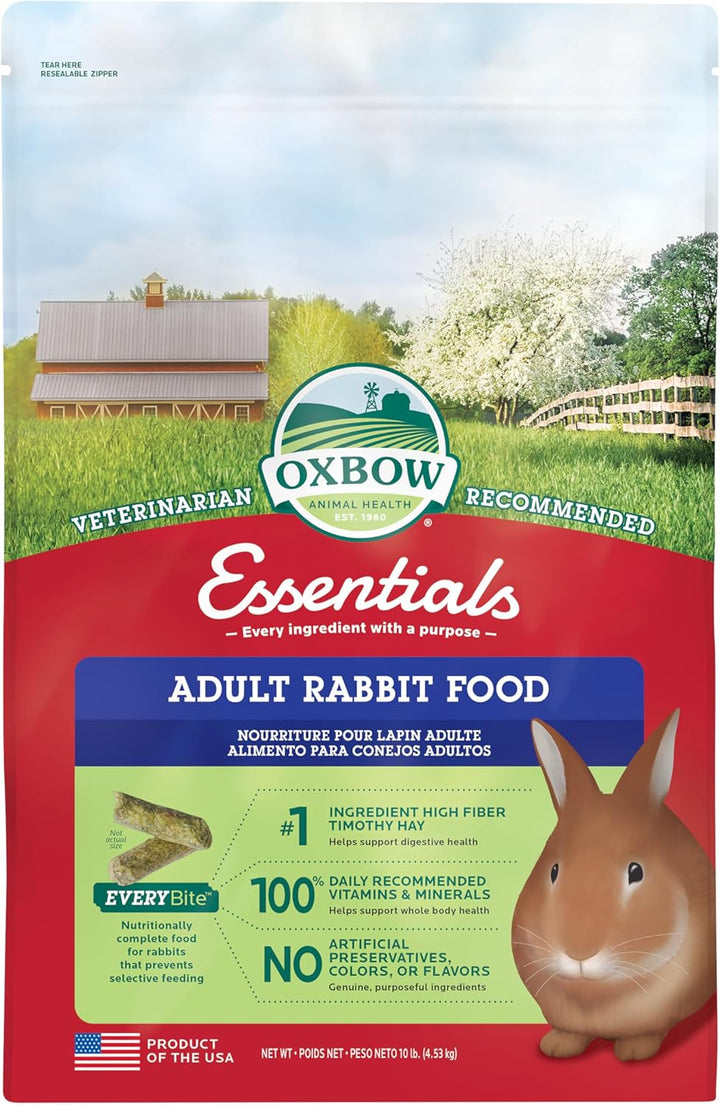 Essentials Rabbit Food, Adult, Made with  Timothy Hay for Rabbit, Pet Pellets with Vitamins & Minerals, Small Animal Pet Products, Bunny Food, Made in USA, High Fiber, 10 Lb. Bag