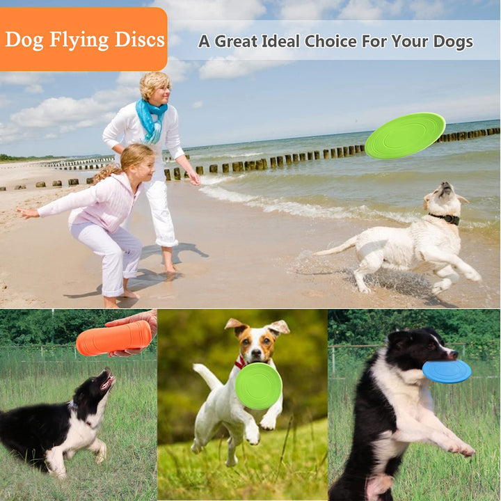 Dog Flying Disc, 3 Pack Dog Flyer Toys, Soft Rubber Interactive Lightweight Flying Disc Dog Toy for Small Large Dogs - Floats in Water & Safe on Teeth, 7 Inch.