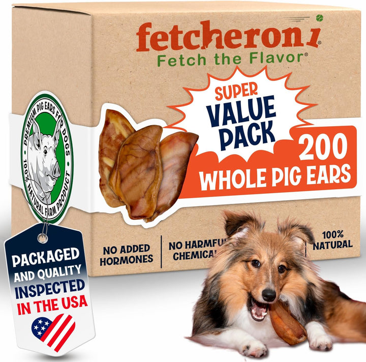 Whole Pig Ears for Dogs Large - 100 Pack Long Lasting Dog Chews - One Ingredient Delicious All Natural Flavor – Easy to Digest Dog Treat for Large Dogs - Great for Teeth and Gums