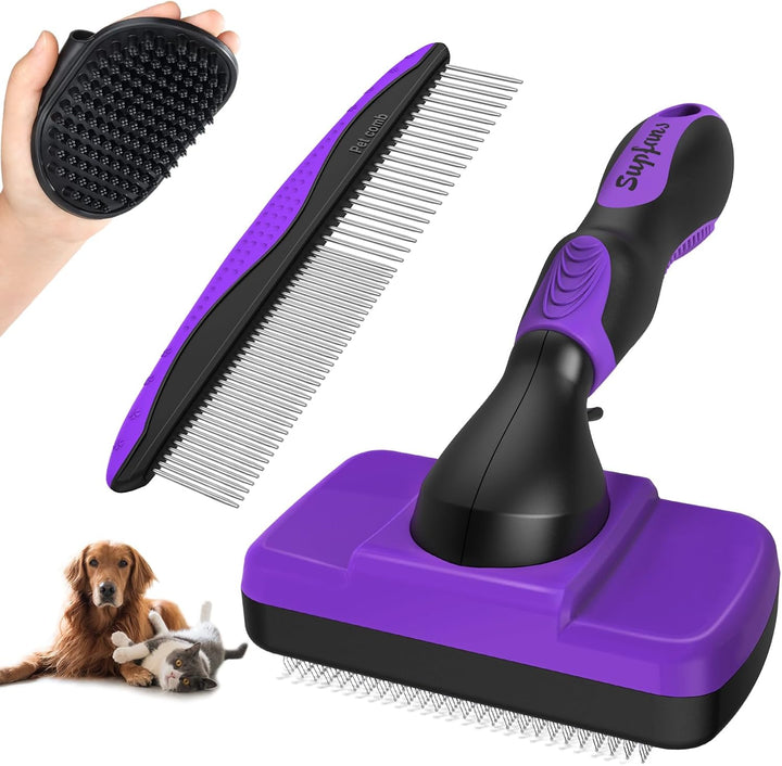 3PCS Dog Grooming Kit - Deshedding Brush, Slicker Brush, Bath Brush and Comb for Pet Supplies (Blue Black)