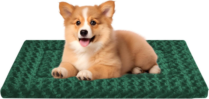 Washable Dog Bed Plush Orthopedic Outdoor Crate Mat with Non-Slip Bottom,Luxe Soft Kennel Pad for Pets, Cozy Cage Cushion & Pet Sleeping Mattress Large Sized,Medium,Small Dogs,24 X 18 Inch,Gray