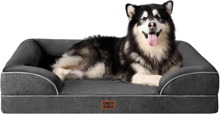 Orthopedic Dog Beds for Extra Large Dogs 44X32Inch, Waterproof Memory Foam XL Pet Bed with Sides, Non-Slip and Egg-Crate Foam Big Dog Couch Bed with Washable Removable Cover, Grey