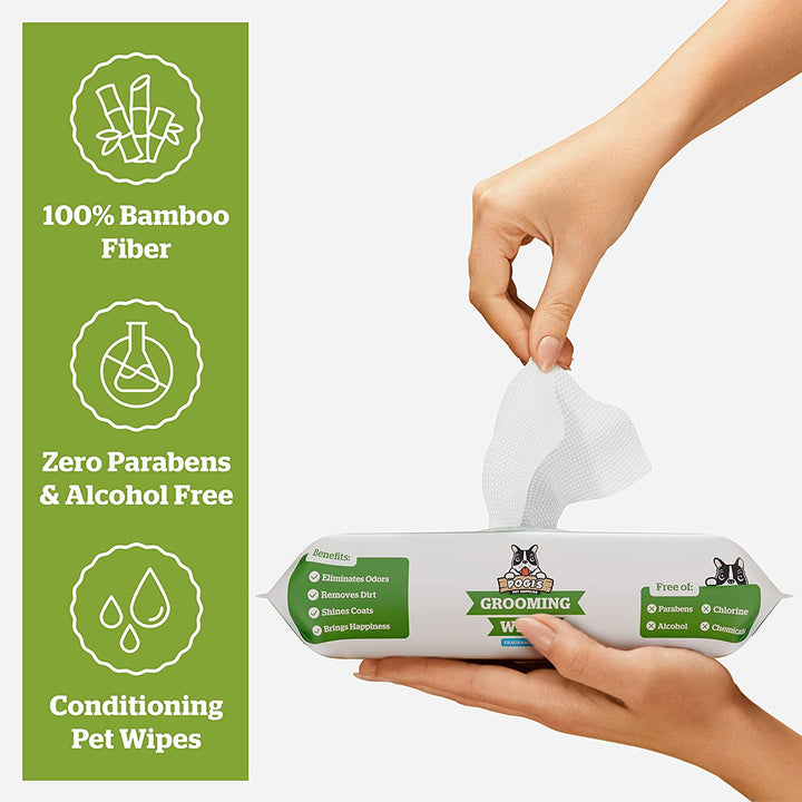 Pogi’S Dog Grooming Wipes – Hypoallergenic Pet Wipes for Paws, Body & Butt – Cleaning & Hydrating, Fragrance Free, 100-Count
