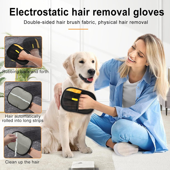 2 Pack Pet Hair Removal Glove, 2025 Washable Reusable Electrostatic Gloves Pet Hair for Cat and Dog, with Electrostatic Tech, for Carpet, Couch, Furniture