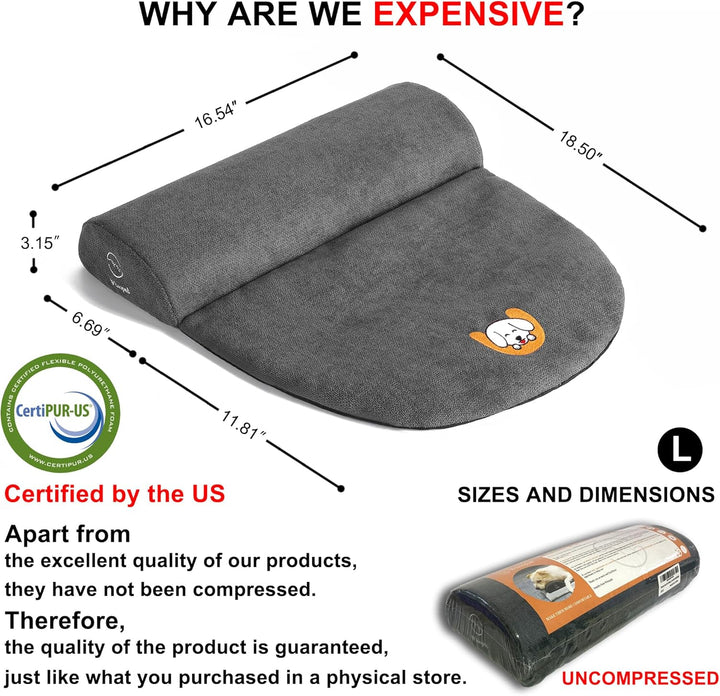 Dog Bolster Pillow for Large Dogs, Benefit for Cervical Vertebra and Neck, Easy to Carry When Traveling, with High Resilience Foam, Machine Washable Cover＆Easy to Clean (Dark Gray, Large)