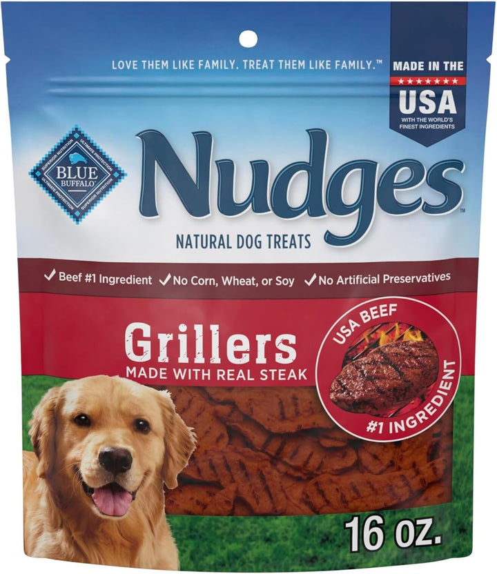 Nudges Grillers Natural Dog Treats, Made in the USA with Real Steak, 16-Oz Bag