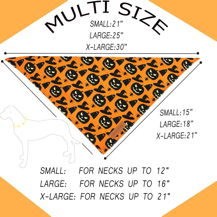 Halloween Dog Bandanas 2 Pack, Pumpkin and Spider Web Bibs, Triangle Reversible Fall Pet Scarf, Premium Durable Fabric, Adjustable Fit (Large)