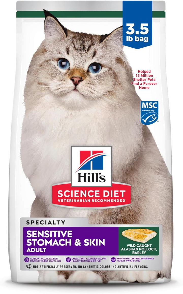 Sensitive Stomach & Skin, Adult 1-6, Stomach & Skin Sensitivity Support, Dry Cat Food, Chicken & Rice, 7 Lb Bag