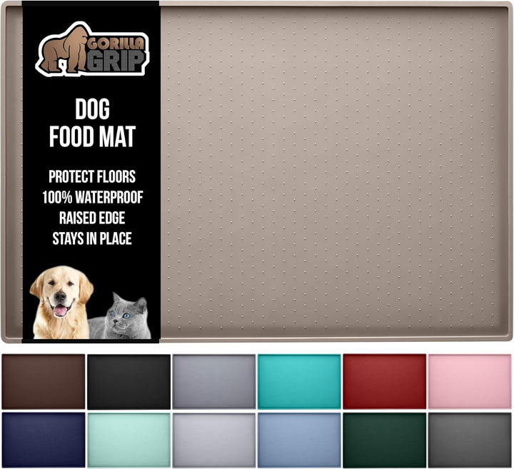 100% Waterproof Raised Edge BPA Free Silicone Pet Feeding Mat, Dog Cat Food Mats Contain Spills Protects Floors, Placemats for Cats and Dogs Water Bowl, Pets Accessories 18.5X11.5 Gray