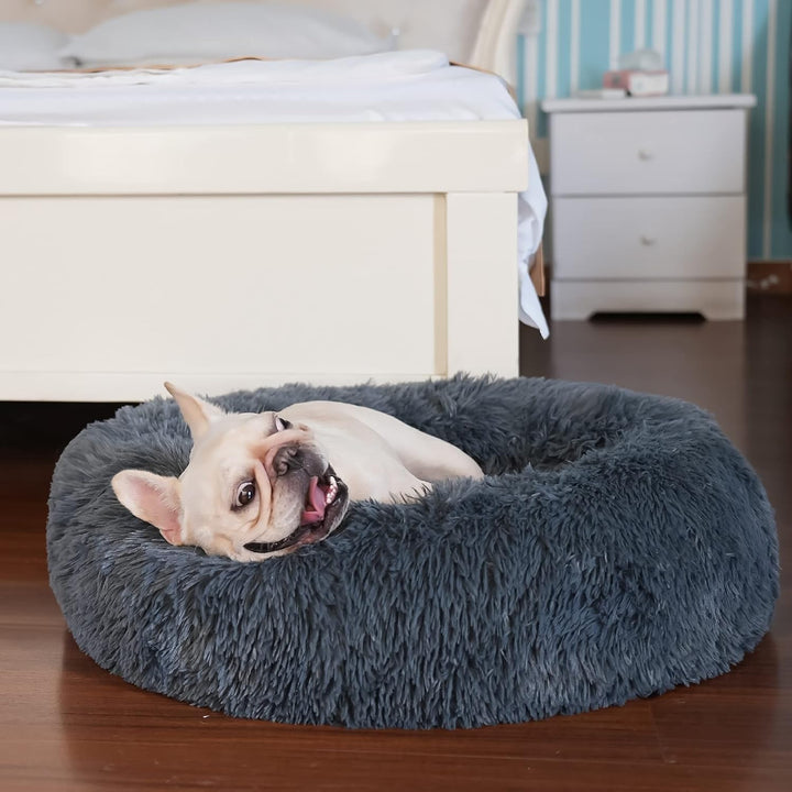 Small Calming Dogs Bed for Small Dogs Anti-Anxiety Machine Washable Fluffy Luxury Anti-Slip Waterproof Mute Base Warming Cozy Soft Pet Puppy round Bed