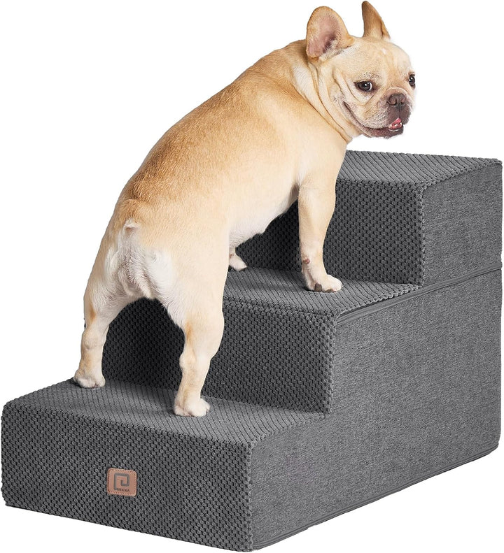 Dog Stairs for Bed 18" H, 4-Step Dog Steps for High Bed, Pet Steps for Small Dogs and Cats, Non-Slip Balanced Pet Ramp Indoor, Grey