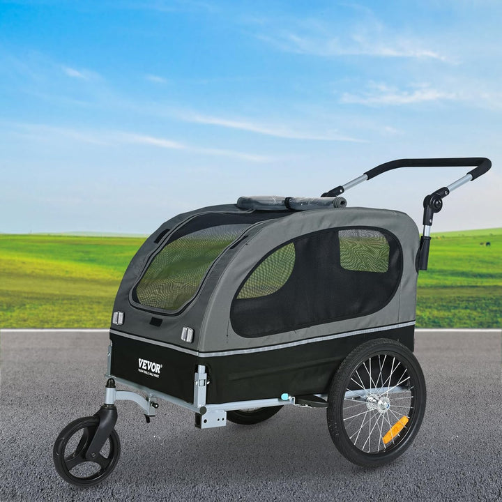Dog Bike Trailer, Supports up to 66/88/100 Lbs, 2-In-1 Pet Stroller Cart Bicycle Carrier, Easy Folding Cart Frame with Quick Release Wheels, Universal Bicycle Coupler, Reflectors, Flag