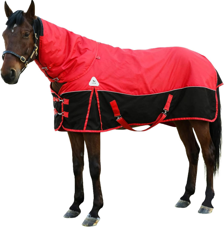 Horse Blankets Winter for Real Horses, 1200D Waterproof Poly Rain Sheets with Neck Cover Belly Wrap Tail Wrap Turnout Blanket, Horses Stuff Care Medium Large Weight Heavy Outdoor Clothes Blue 75 Inch