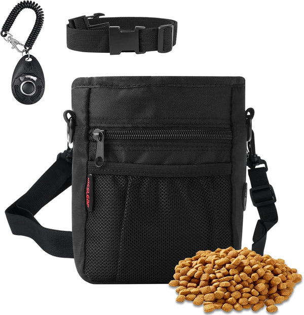 Dog Treat Pouch with Magnetic Closure, Treat Pouches for Pet Training, Large Dog Treat Training Pouch and Dog Clicker, Dog Training Treat Pouch Built-In Poop Bag Dispenser, Hands-Free Snack