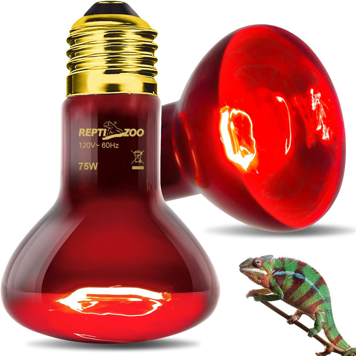 75W Reptile Heat Lamp Bulb 2PCS Infrared Heat Emitter Red Heat Lamp for Reptile Amphibian, Infrared Basking Spot Light Bulb