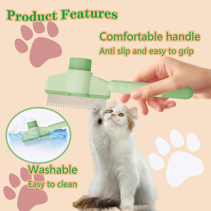 Cat Comb Dog Comb Pet Hair Removal Tool Flea for Cats and Dog Lice Cat Brush with Release Button Self-Cleaning with Long & Short Stainless Steel Metal Teeth for Shedding