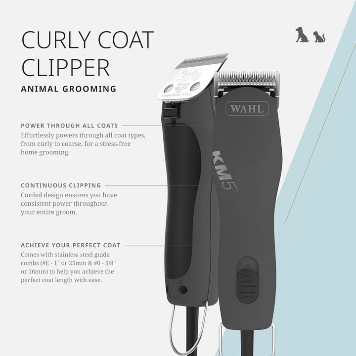Pro Animal Curly Coat - KM 2-Speed Pro Clipper - Cat & Dog Grooming Clipper for Pet Care - Great for Poodles & Golden Doodles - Includes 2 Stainless Steel Guide Combs - Gunmetal