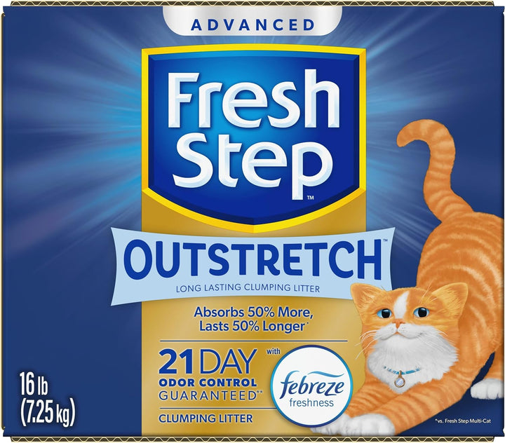 Outstretch Advanced Long Lasting Clumping Litter with Febreze Freshness, Activated Charcoal Litter Lasts 50% Longer, 32 Lbs. (2 X 16 Lb. Box)