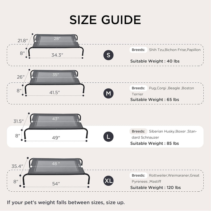 Outdoor Elevated Dog Bed Large Sized Dog, Portable Indoor & Outdoor Cooling Raised Cot Pet Hammock Bed with Skid-Resistant Feet, Frame with Breathable Mesh, Grey, 49 Inches