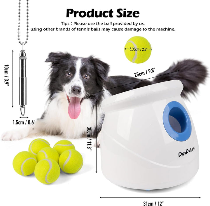 Dog Automatic Ball Launcher for Large Dogs Ball Thrower Machine Outdoor Indoor Use Interactive Dog Toy Adjustable Distance 10-40Ft - Included 6 PCS 2.5” Tennis Balls and a Whistle