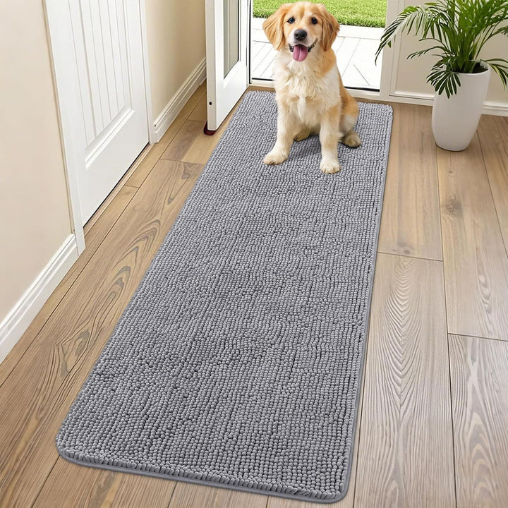 Dog Door Mat for Muddy Paws 30X20, Absorbs Moisture and Dirt Doormat, Non-Slip Washable Quick Dry Chenille Front Door Mat Indoor Entrance, Entryway Carpet for inside Floor, Grey