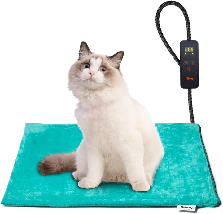 Small Pet Heating Pad, 6 Adjustable Temperature Dog Cat Heating Pad with Timer, Waterproof Heated Cat Bed with Chew Resistant Cord, Indoor Electric Pet Heated Mat 18X16In