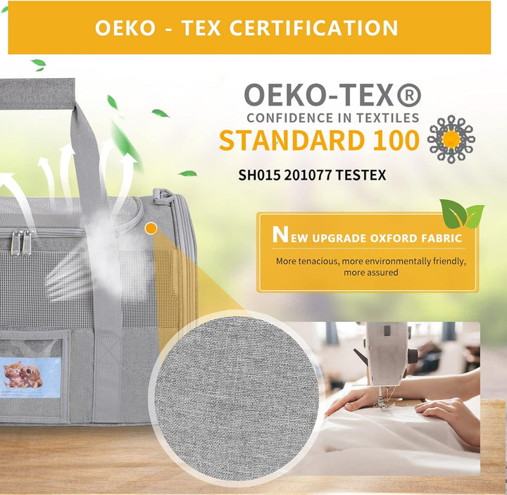 Cat Carrier, Dog Carrier, Pet Carrier Airline Approved for Small Dogs, Kitten Carriers under 15Lb, Collapsible Soft Sided TSA Approved Travel Carrier-Grey