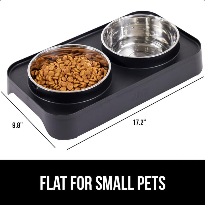Elevated Dog Bowls Stand, 6 Cup Stainless Steel Food Bowl Set of 2, 5 Height Adjustable Raised Feeding Station for Small Breed Puppy Dogs and Cats, Medium, Large Sized Pets Feeder, Black