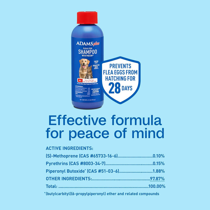 plus Flea & Tick Shampoo with Precor IGR for Cats, Kittens, Dogs & Puppies over 12 Weeks of Age, Sensitive Skin Flea Treatment, Kills Adult Fleas, Flea Eggs, Ticks, and Lice, 6 Ounces