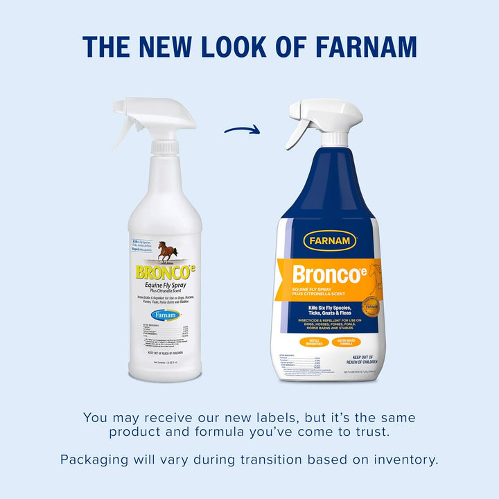 Broncoe Fly Spray plus Citronella for Horses, Dogs & Premises - Kills Flies, Ticks, Fleas, Lice & Mosquitoes - Water-Based, Non-Oily Multi-Purpose Insecticide - 32 Oz