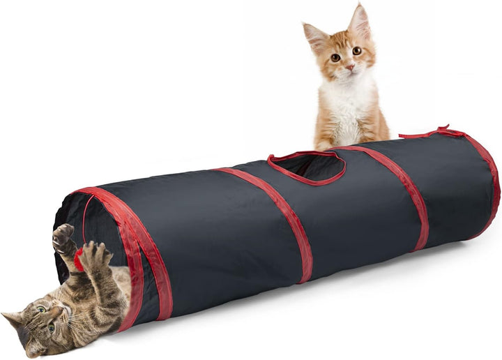 Cat Tunnel, S-2-Way Cat Tunnels for Indoor Cats, Collapsible Cat Play Tunnel, Interactive Toy Maze Cat House with 1 Play Ball for Cats, Puppy, Kitty, Kitten, Rabbit (Blue & Black)