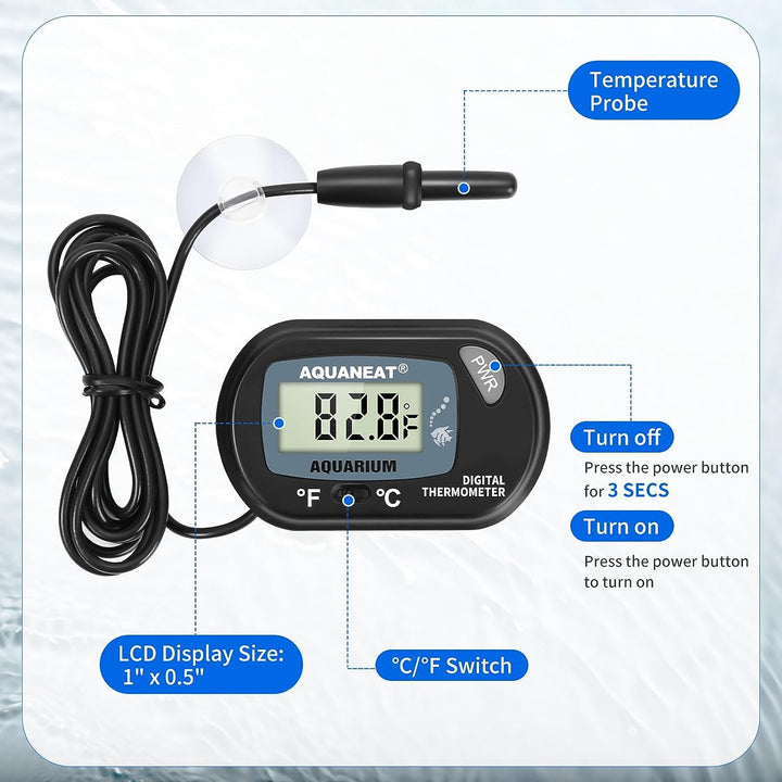 2 Pack Aquarium Thermometer, Fish Tank Thermometer, Digital Temperature Test, with Large LCD Display