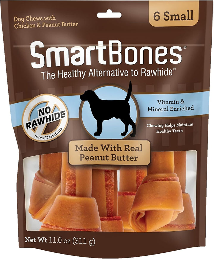 Medium Chews with Real Peanut Butter Rawhide- Free Chews for Dogs, 4 Count