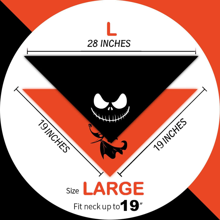 Halloween Dog Bandanas 2 Pack, Zero Dog and Jack Face Print Bibs for Boy and Girl, Nightmare before Christmas Triangle Fall Pet Scarf, Premium Durable Fabric, Adjustable Fit (Halloween-1, Large)