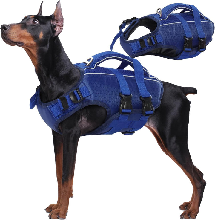 Dog Life Jacket High Flotation, Reflective Dogs Life Vest for Swimming Boating, Adjustable Small Medium Large Dog Lifejacket, Lightweight Dogs Life Preserver Rescue Handle Spring Summer Pool