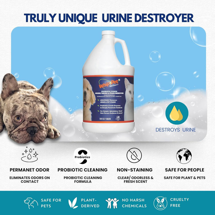 Whip-Pet Pet Odor Eliminator and Stain Remover - Enzymatic Cleaner for Dog Urine and Carpet Odor Eliminator - Pet Odor Remover - 128 Fl Oz / 3.78L