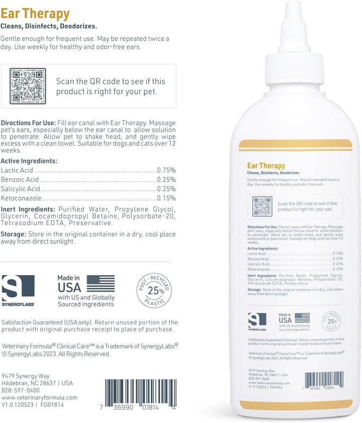 Clinical Care Ear Therapy, 8 Oz. – Cat and Dog Ear Cleaner – Helps Soothe Itchiness and Clean the Ear Canal of Debris and Buildup