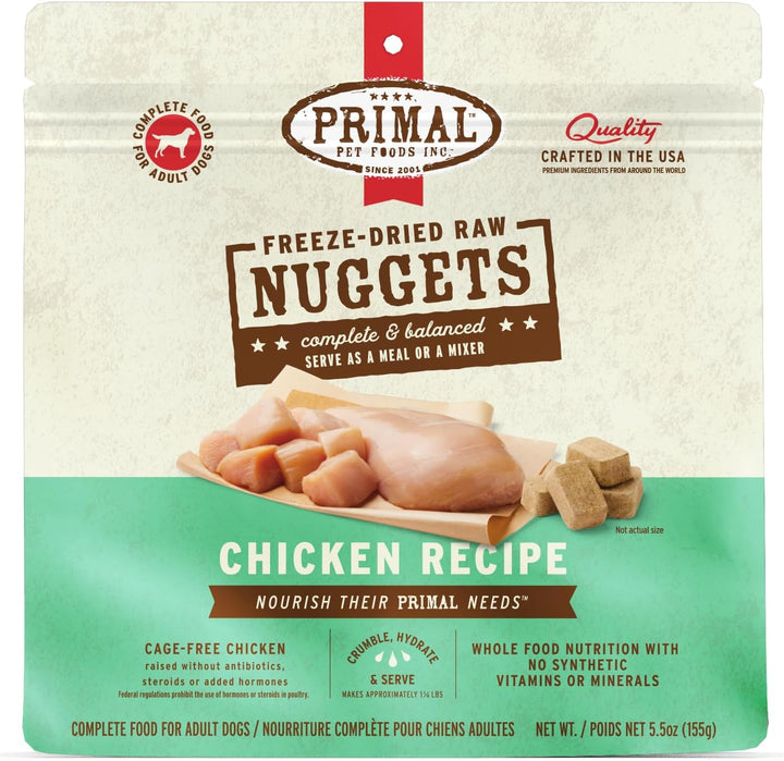 Primal Freeze Dried Dog Food Nuggets, Chicken; Complete Balanced Meal, Topper or Treat; Premium, Healthy, Grain Free, High Protein Raw Dog Food, 14 Oz