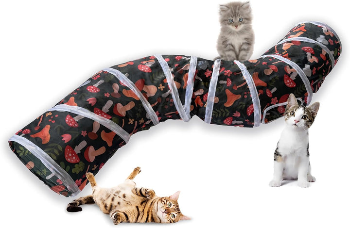 Cat Tunnel, S-2-Way Cat Tunnels for Indoor Cats, Collapsible Cat Play Tunnel, Interactive Toy Maze Cat House with 1 Play Ball for Cats, Puppy, Kitty, Kitten, Rabbit (Blue & Black)