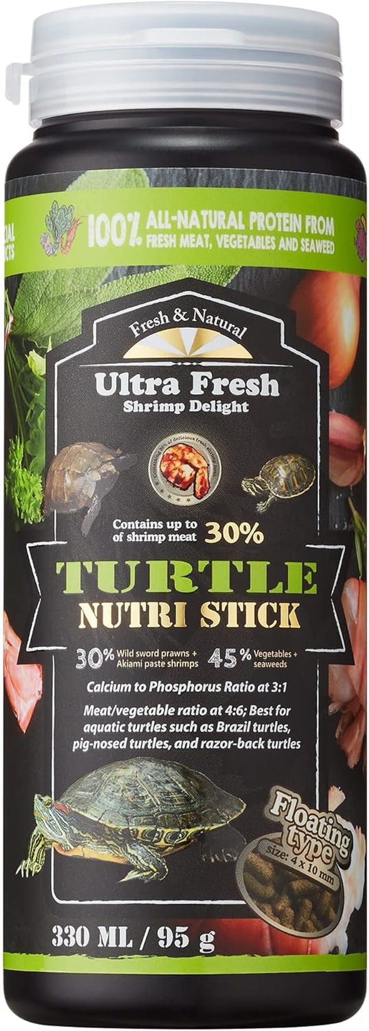 - Turtle Nutri Stick, Wild Sword Prawn, Calcium & Vitamin D Enriched Aquatic Turtle Food with Probiotics for Picky Turtles, Made from All Natural Ingredients 3.35 Oz