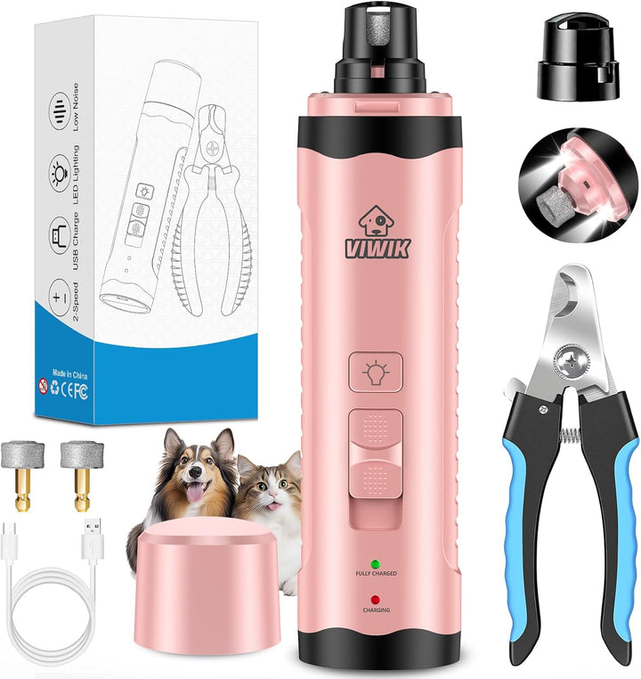 Dog Nail Trimmers with Light, Cat Dog Nail Clippers, Dog Nail Grinder Quiet for Large Medium Small Dogs Paw & Cats Claw, Electric 2-Speed Pet Toenail Grooming Supplies, Gifts for Dog Lovers.