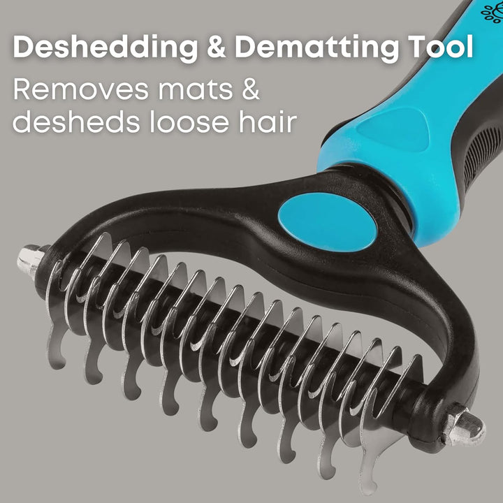Dematting Comb for Cats and Dogs, Mat Remover and Deshedding Grooming Tool, Safe Detangler for Matted Fur, Double Sided Undercoat Rake