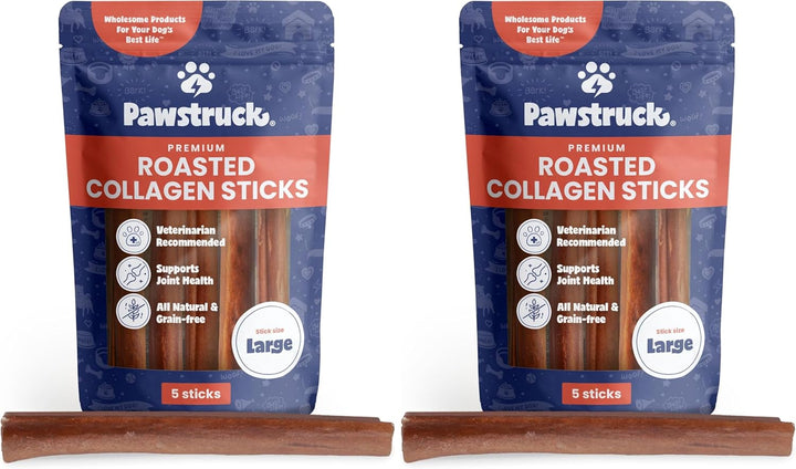 All Natural 11-12" Roasted Collagen Sticks for Dogs – Low Odor & Long-Lasting Bully Stick & Rawhide Alternative, Single Ingredient, Vet Approved – 5 Pack