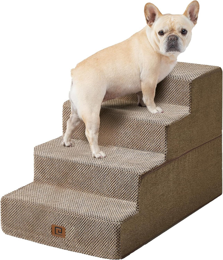 Dog Stairs for Bed 18" H, 4-Step Dog Steps for High Bed, Pet Steps for Small Dogs and Cats, Non-Slip Balanced Pet Ramp Indoor, Grey