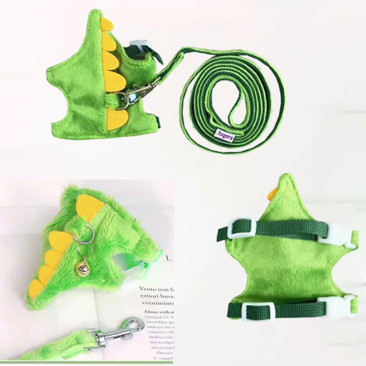 Ferret Harness and Leash Set Small Animals Vest Harness with Safe Bell Dinosaur Shaped Walking Clothes for Baby Rabbit Guinea Pig Teacup Chihuahua Mouse and Other Small Pet(Green Dinosaur)