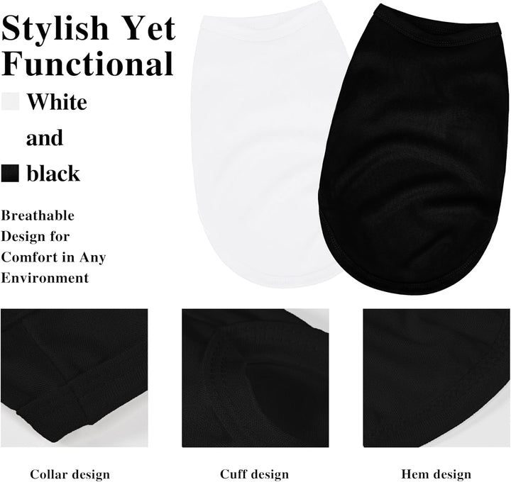 2 Pack Solid Color Dog Shirts - Lightweight, Quick Dry, Breathable Pet T-Shirts for Small to Large Dogs - Stretchy, Durable, Ideal for All Seasons and Holidays.Black White S