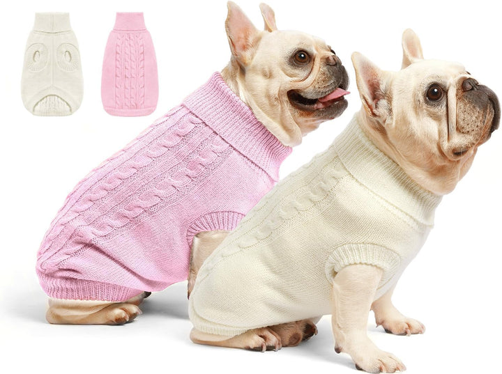 2 Pack Dog Sweaters for Small Dogs - Puppy Medium Warm Clothes in Winter, Turtleneck Pullover Design for Boy Girl Pet, Doggie, Cat, Kitten Chihuahua Bulldog Pug Beagles (M, Grey, Pink)