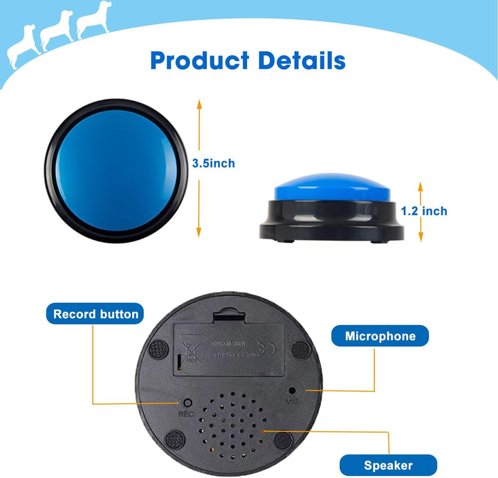 Voice Recording Button, Dog Buttons for Communication Pet Training Buzzer, 30 Second Record&Playback, Voice Recording Clicker for Cat, Puppy, Pet Trainin, Funny Gift for Study Office Home 4 Pcs